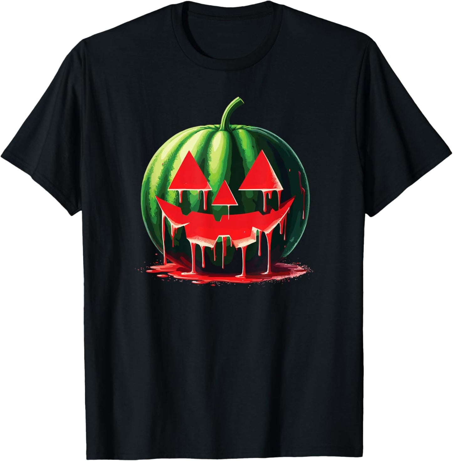 Spooky Summer Food Dripping Watermelon Jack O Lantern Men Women T-Shirt - T-Shirt | Black