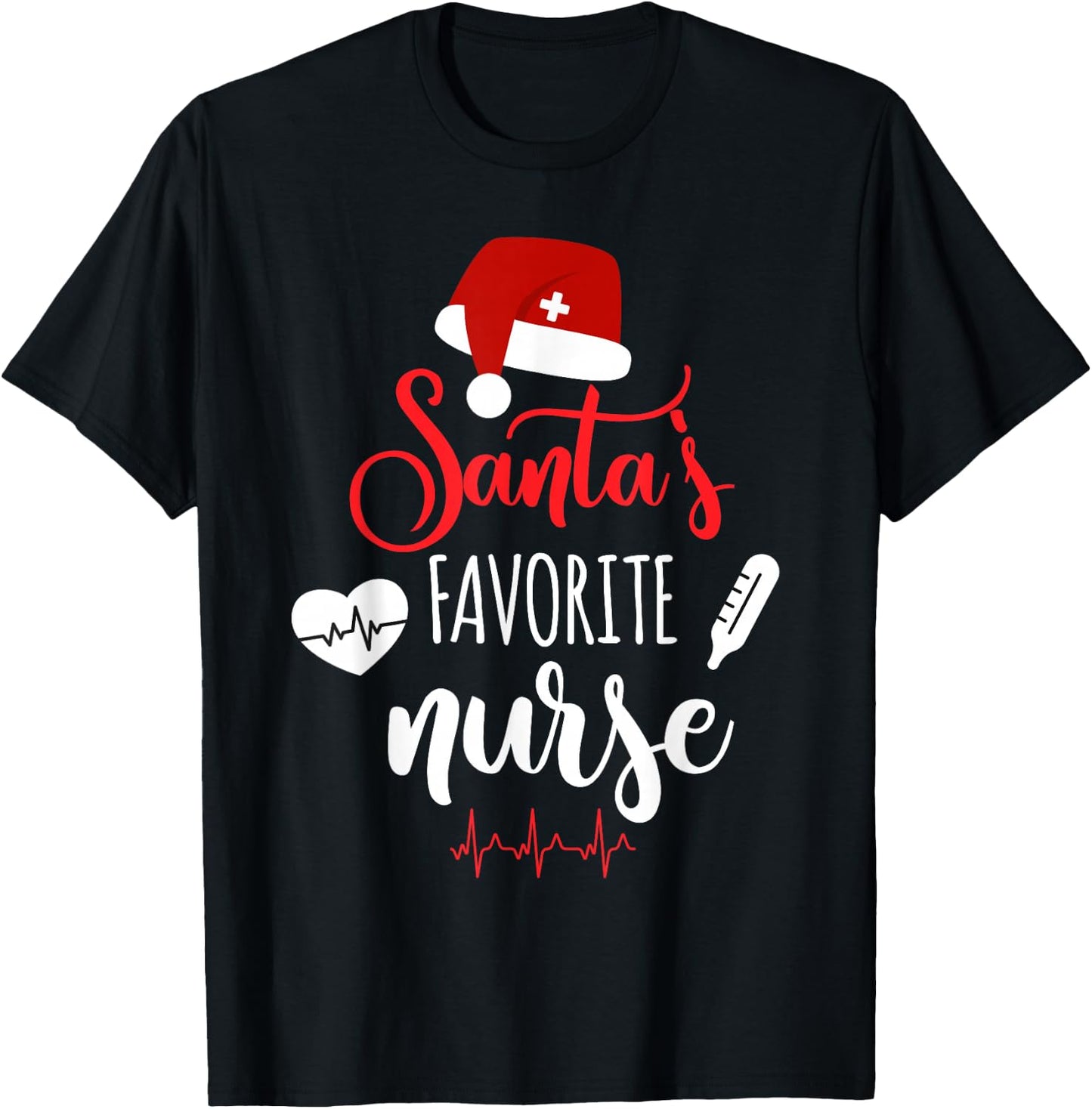 Nurse Christmas Santa's Favorite Nurse Xmas Scrub Top T-Shirt - T-Shirt | Black