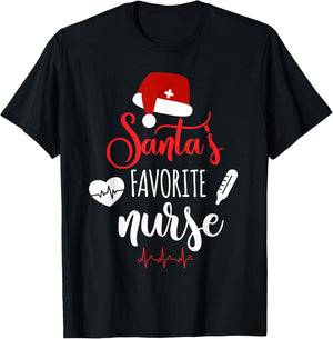 Nurse Christmas Santa's Favorite Nurse Xmas Scrub Top T-Shirt - T-Shirt | Black