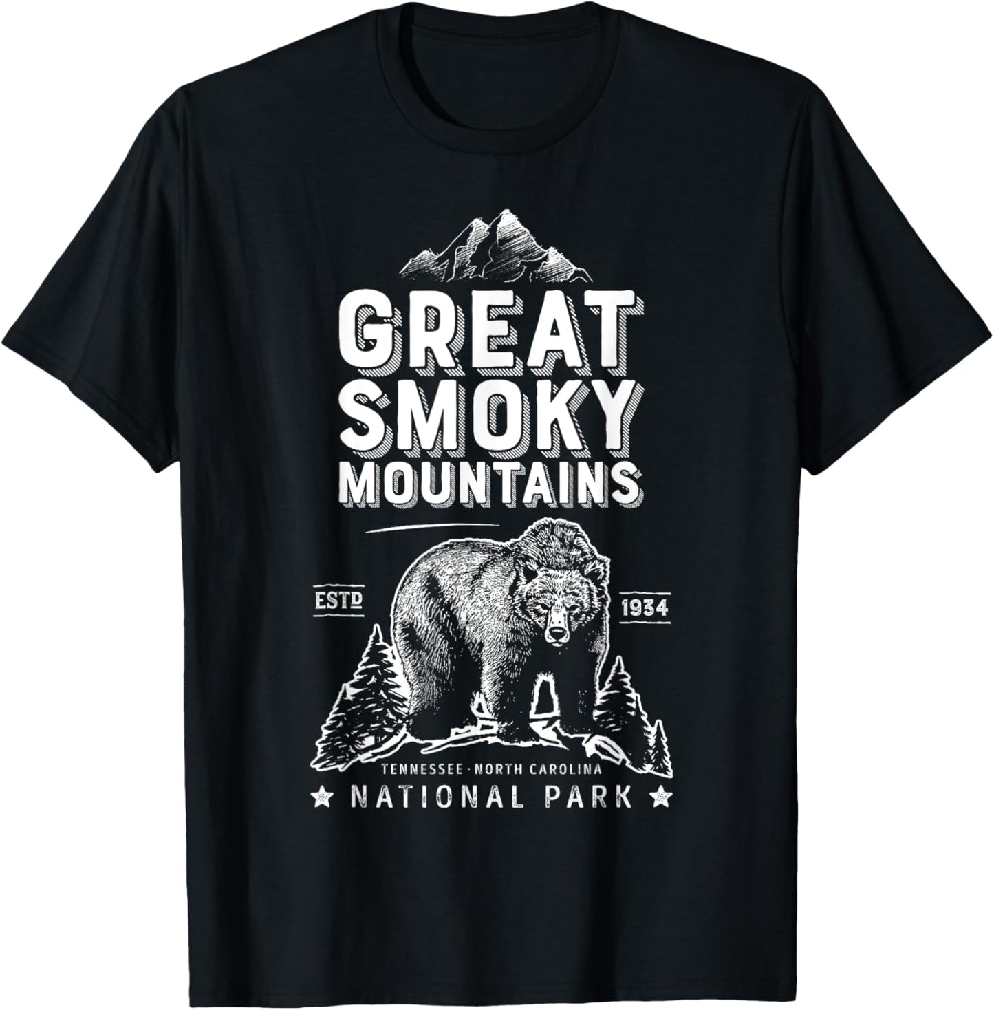 Great Smoky Mountains National Park T shirt Bear Vintage T-Shirt - T-Shirt | Black