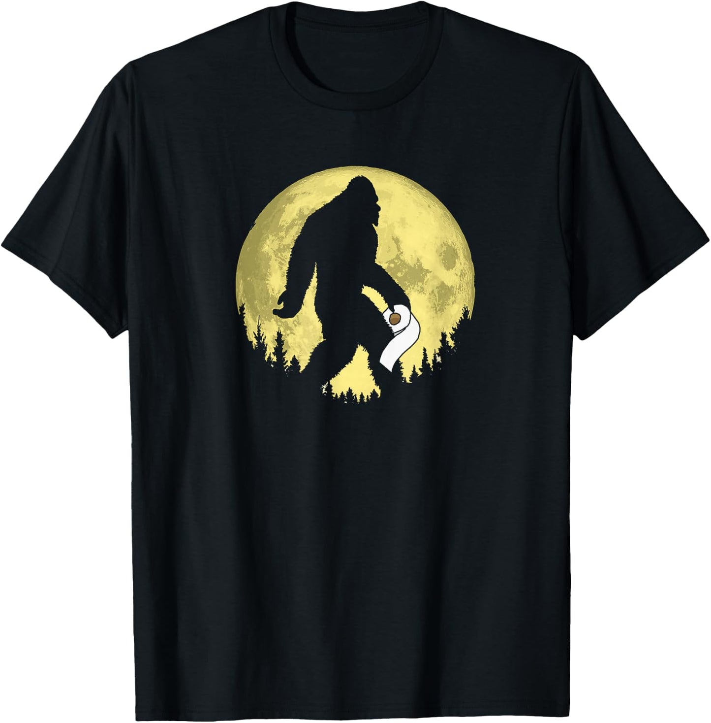 Funny Bigfoot & Toilet Paper Night Time Moon Graphic T-Shirt - T-Shirt | Black