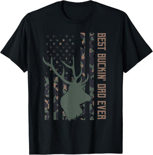 Best Buckin' Dad Ever American Flag Camouflage Fathers' Day T-Shirt - T-Shirt | Black