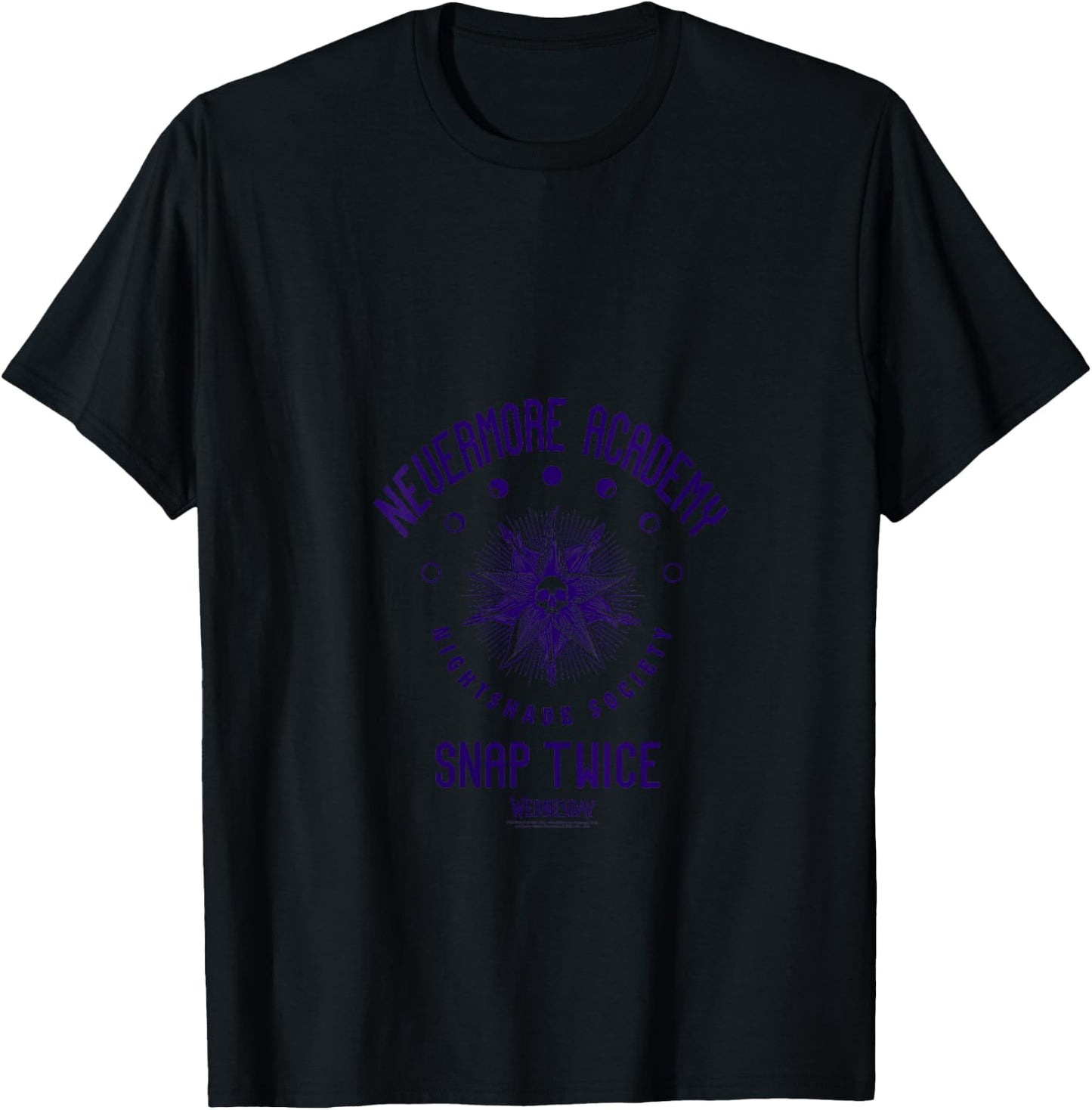 Wednesday Nevermore Academy Snap Twice Celestial Collegiate V-Neck T-Shirt - T-Shirt | Black