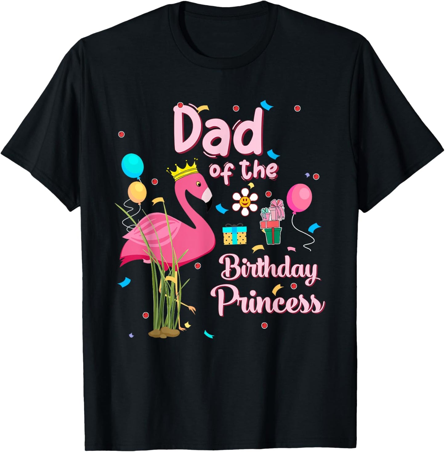 Dad of the Birthday Princess Pink Flamingo Party Squad T-Shirt - T-Shirt | Black