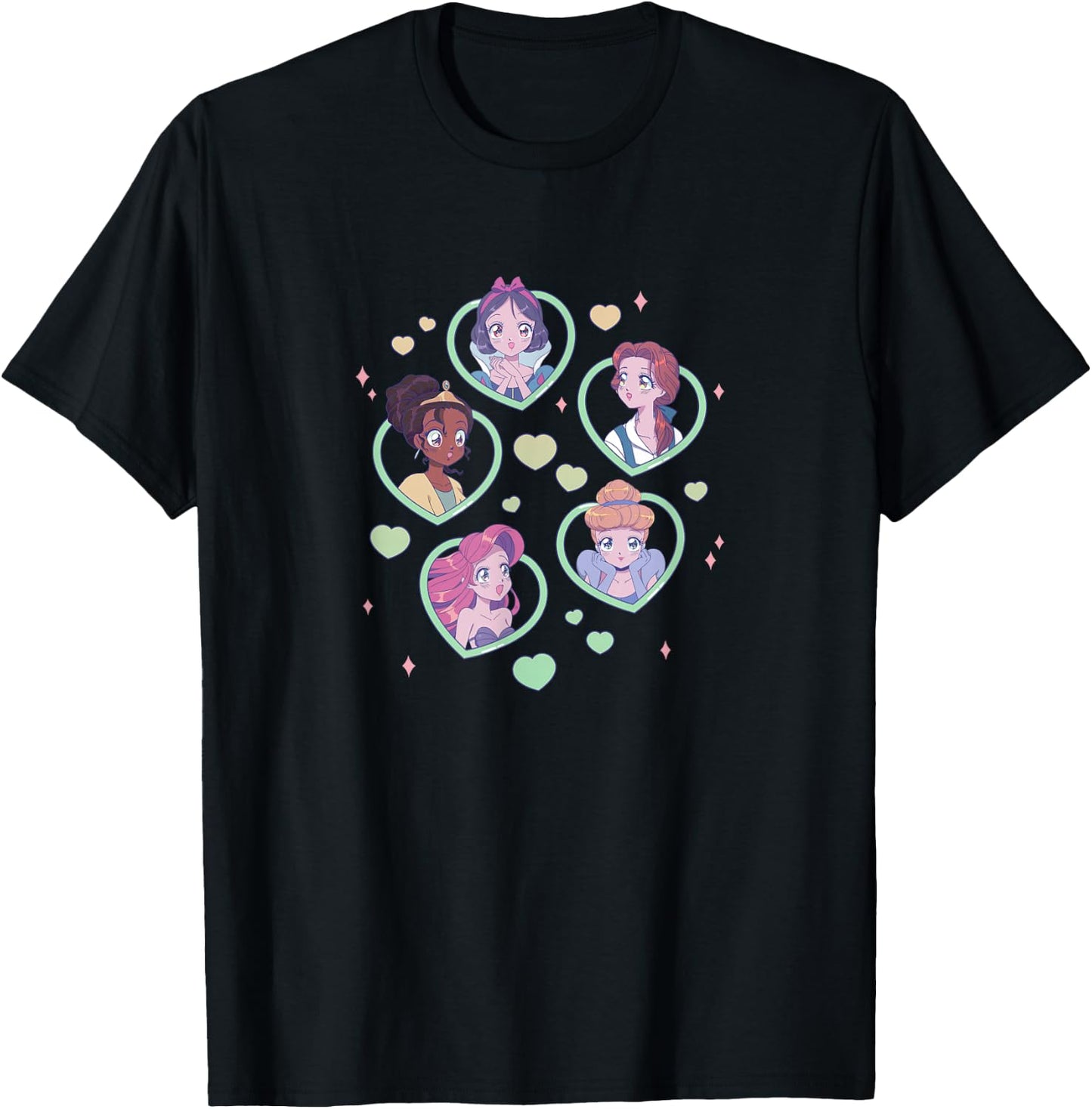 Disney Princess Manga Anime Sweet Heart Group Portraits T-Shirt - T-Shirt | Black