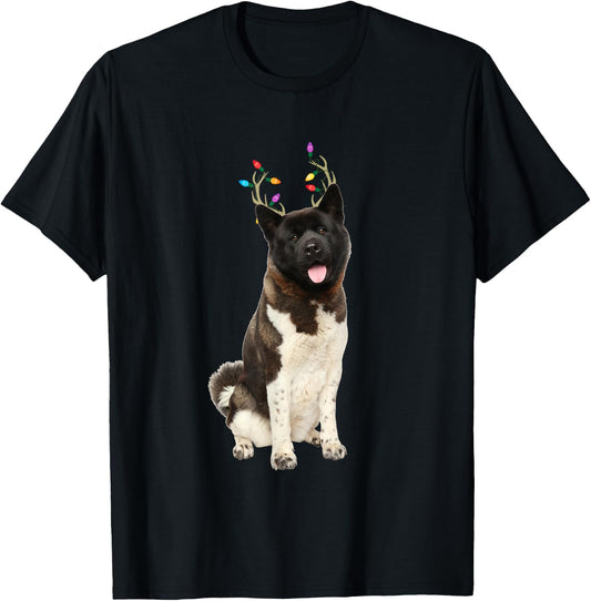 American Akita Reindeer Christmas Dog Women Kids T-Shirt - T-Shirt | Black
