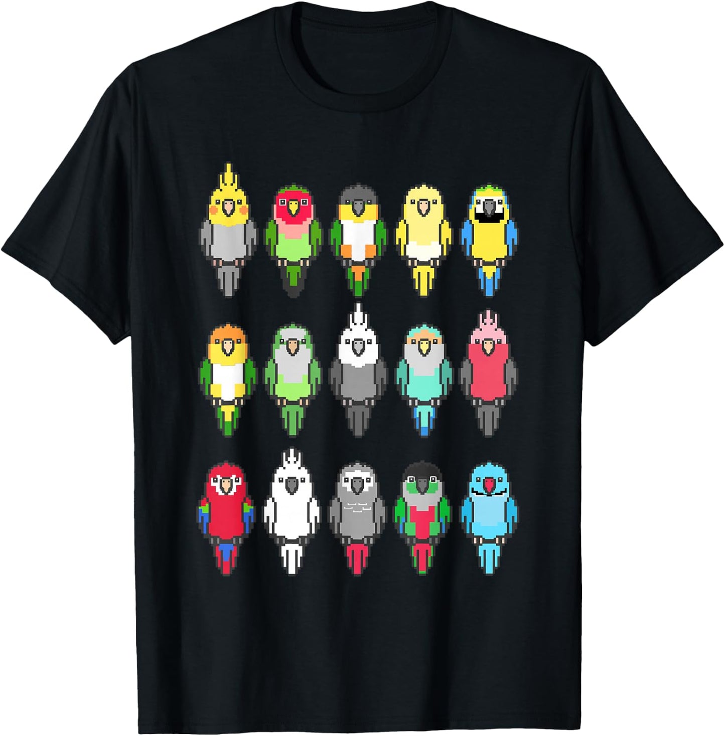 Pixel Birbs Pixelated Parrots Bird Memes Parrot Nerd T-Shirt - T-Shirt | Black
