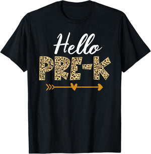 Hello Pre-K Leopard Pre-K Squad Teacher Kids Back To School T-Shirt - T-Shirt | Black
