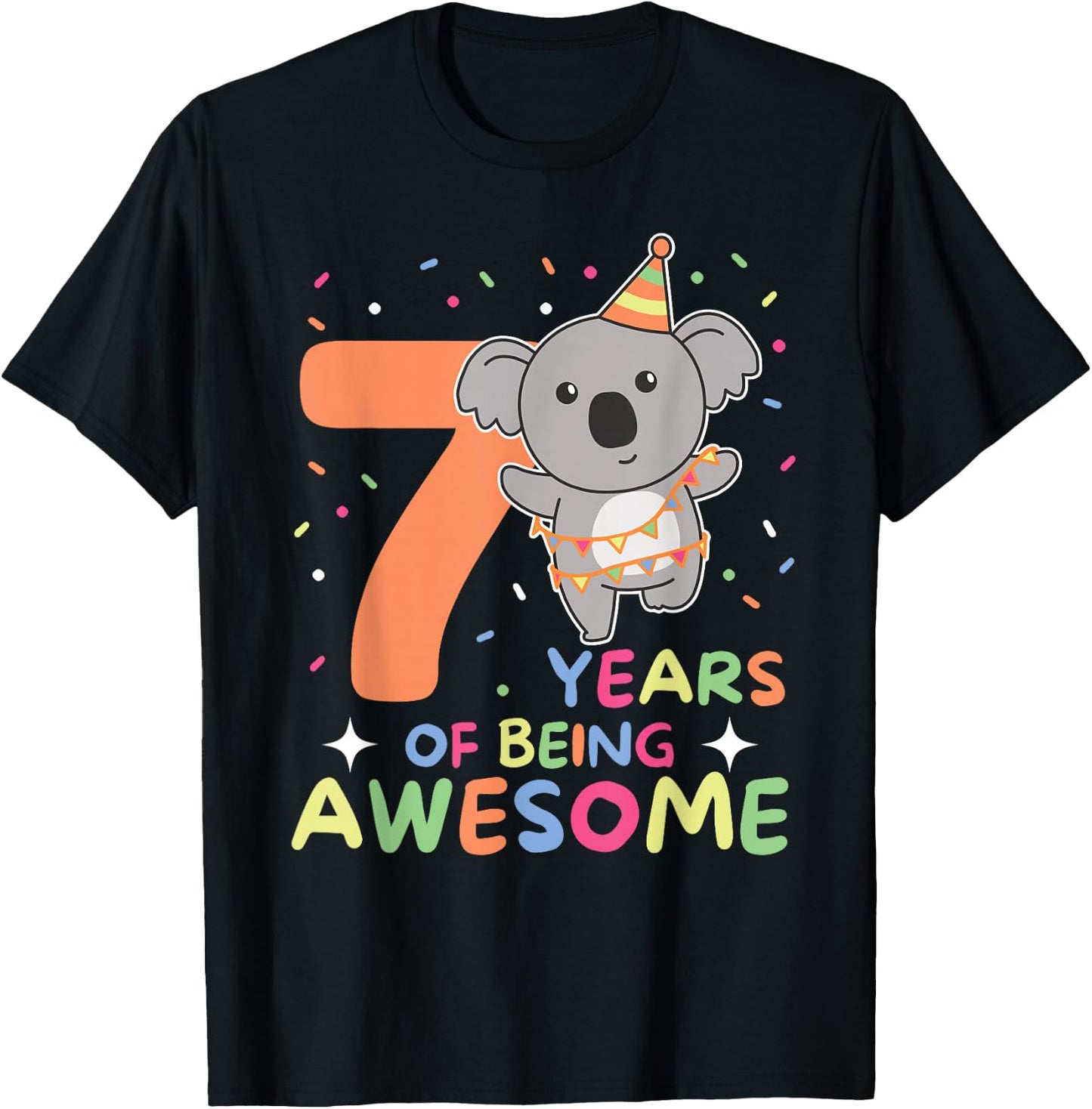 Koala For 7th Birthday Kids Seven Year Old Koala T-Shirt - T-Shirt | Black