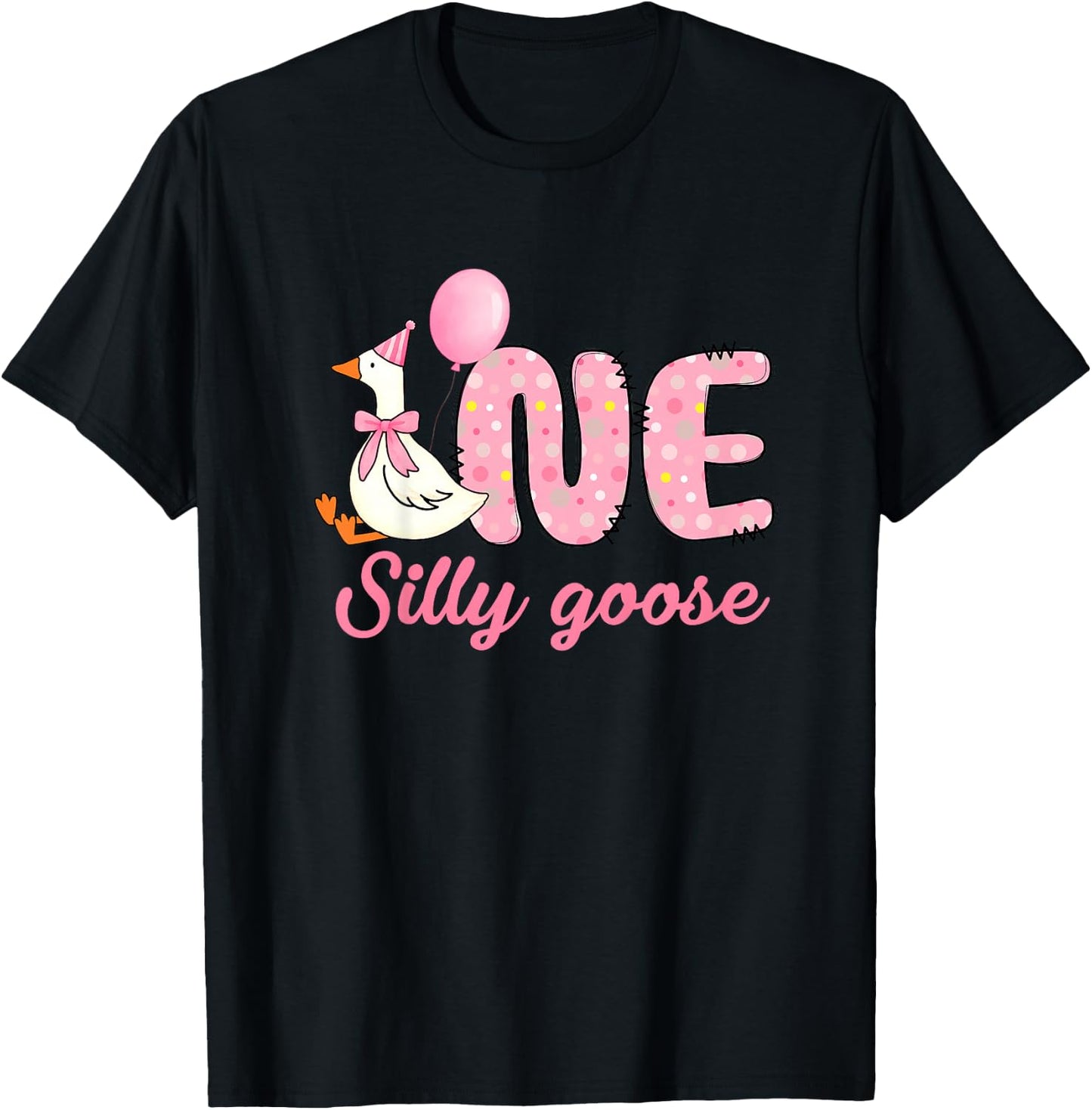Kids 1st Birthday Silly Goose First Birthday Girl One Silly Goose T-Shirt - T-Shirt | Black