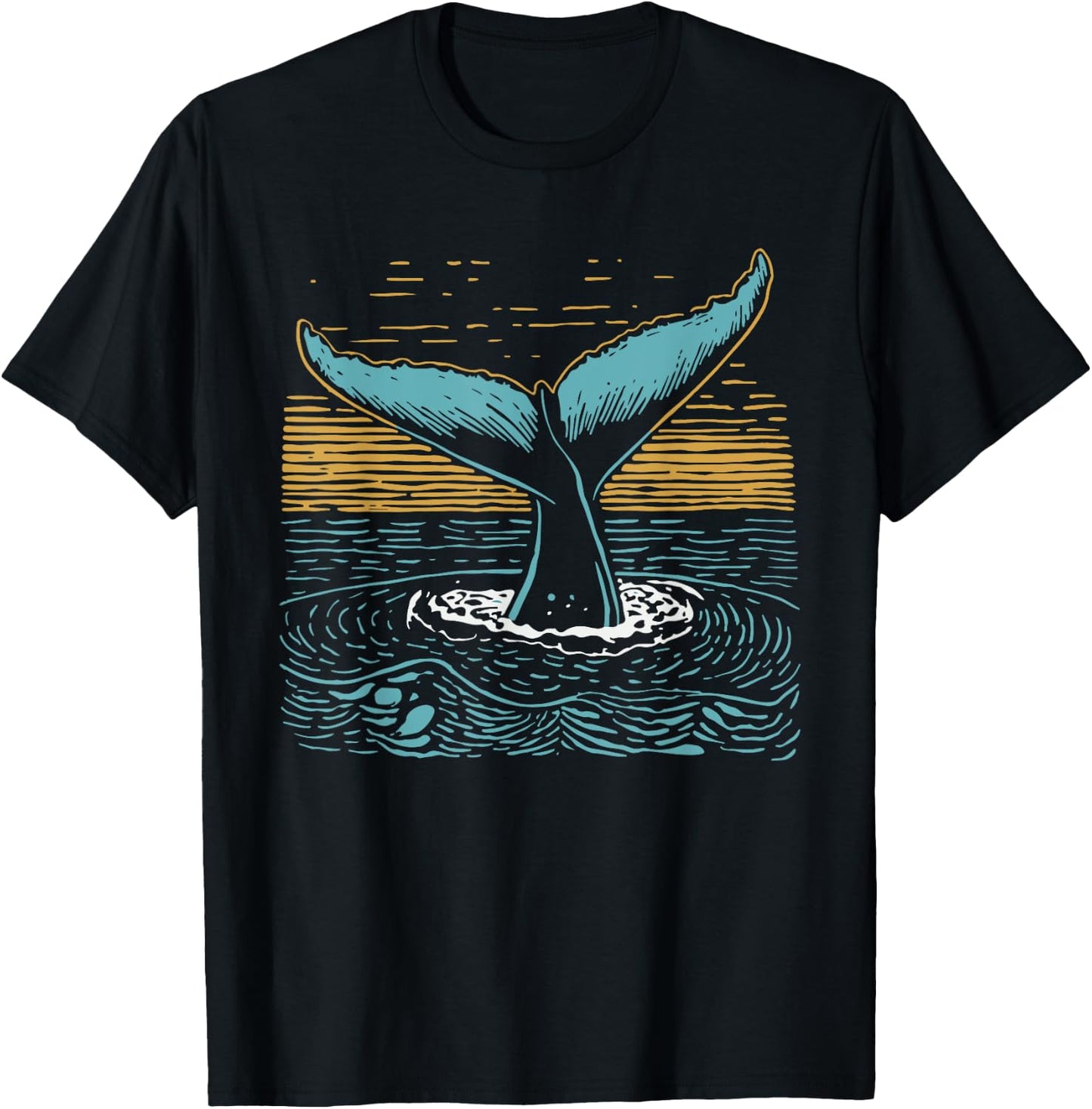 Fluke Whale Tail Retro Whale Watcher Ocean T-Shirt - T-Shirt | Black