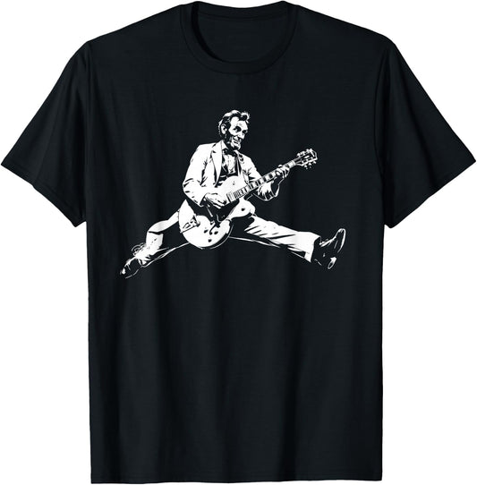 Classic US President Abraham Lincoln Playing Rock Guitar T-Shirt - T-Shirt | Black