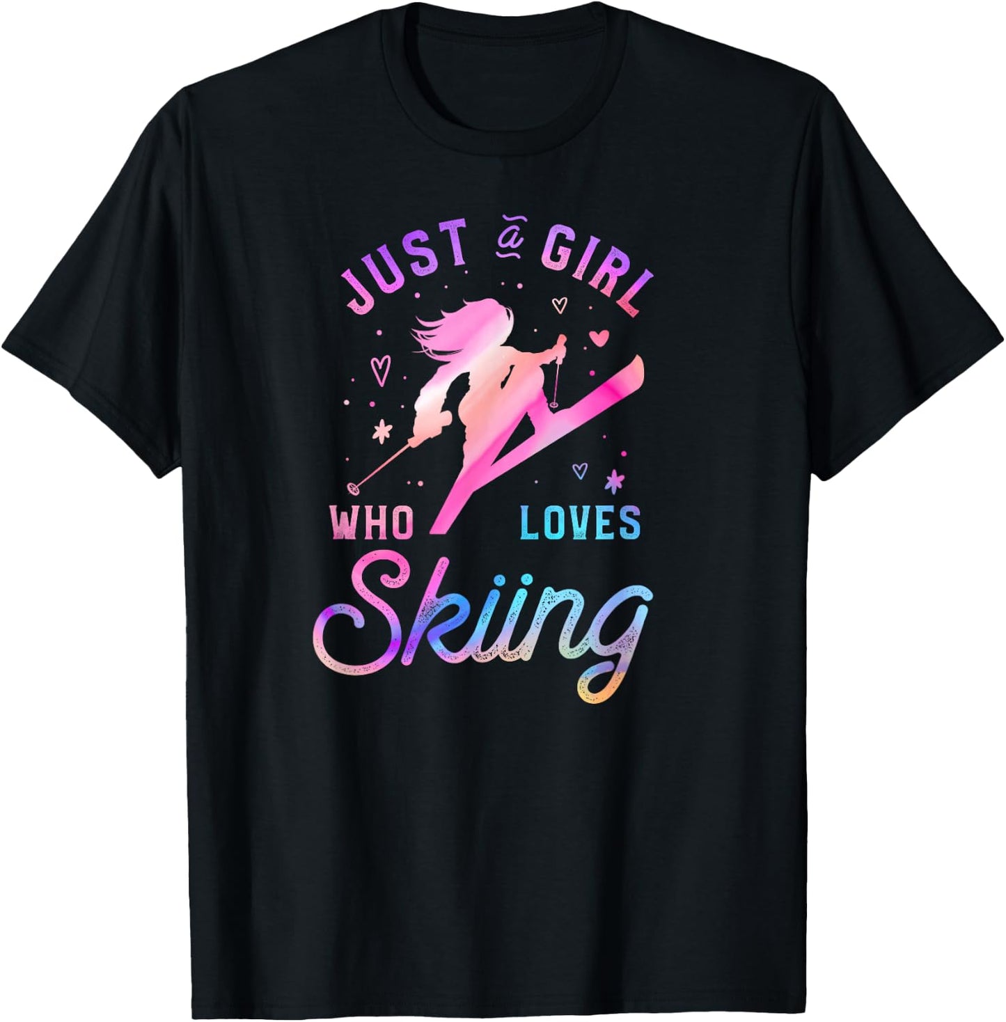 Ski Trip Skiing Watercolor Girl T-Shirt - T-Shirt | Black