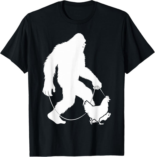 Bigfoot Walking Chicken Sasquatch Farming Animal Farmer T-Shirt - T-Shirt | Black