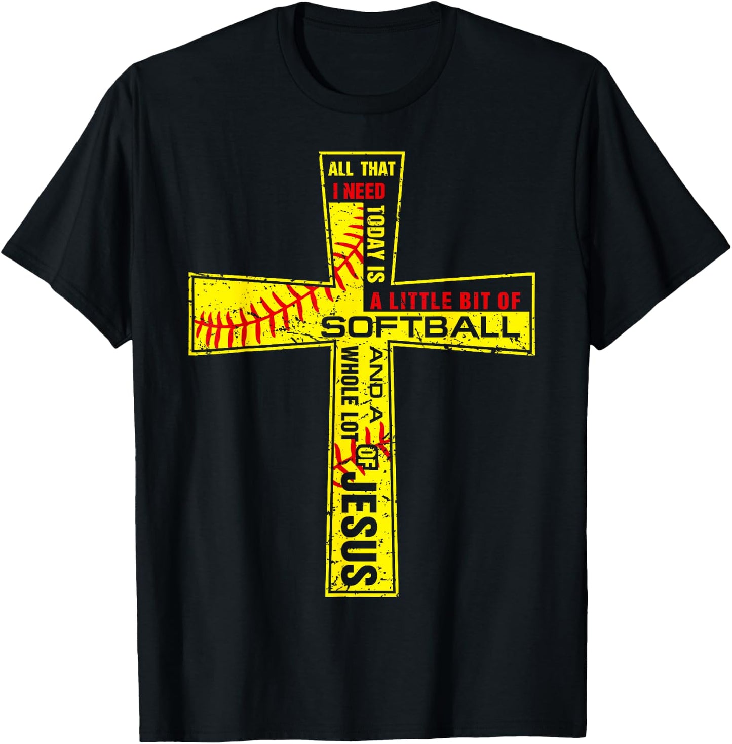 Softball Girl Christian Cross Faith I Need Softball & Jesus T-Shirt - T-Shirt | Black