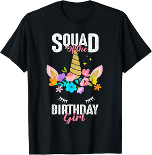 Squad of the Birthday Girl Cute Unicorn Birthday Matching T-Shirt - T-Shirt | Black