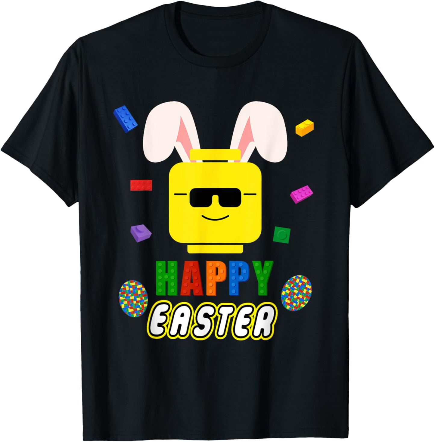Easter Building Bricks Bunny Happy Easter Family Matching T-Shirt - T-Shirt | Black