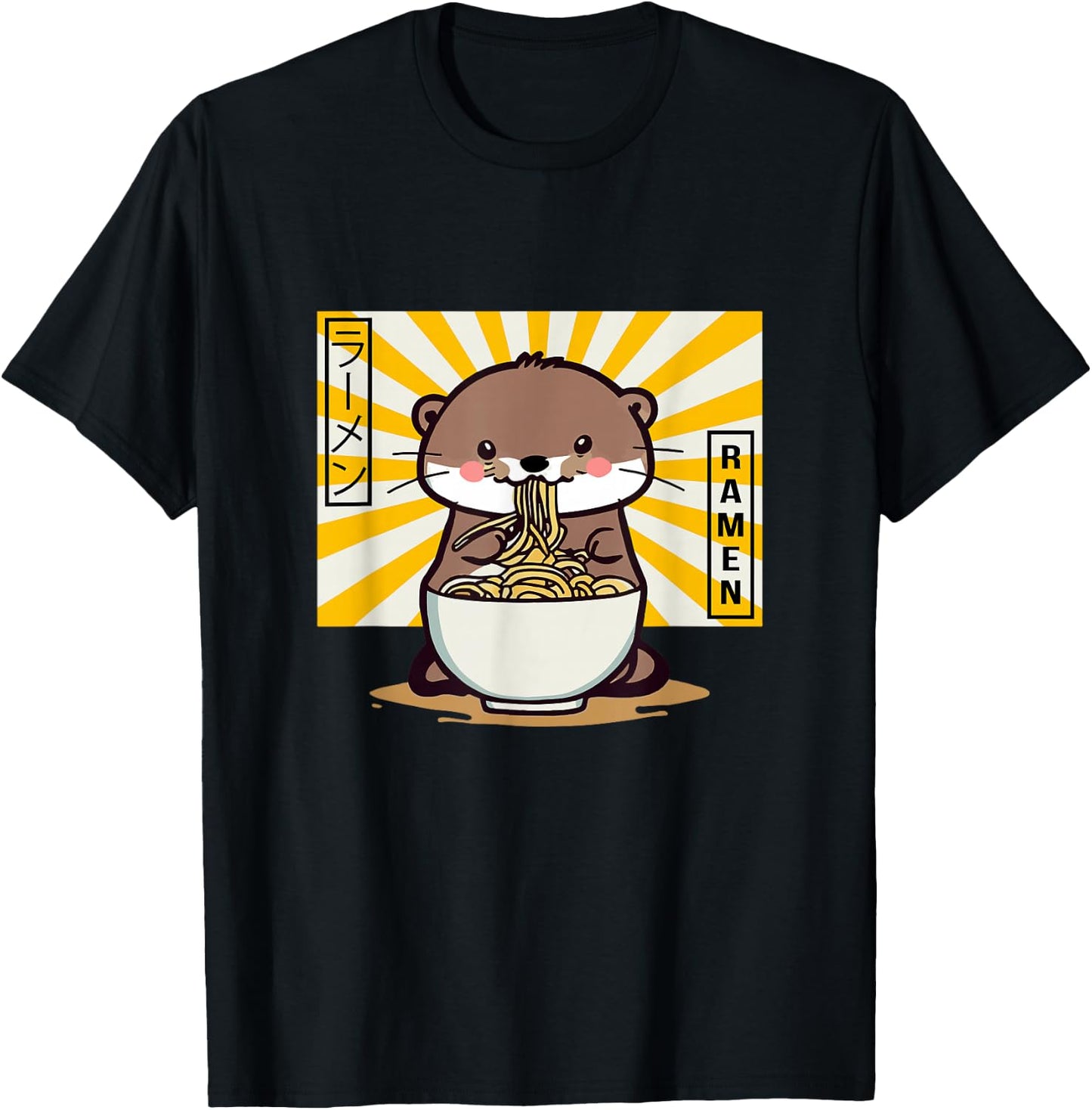 Otter Eating Ramen T-Shirt - T-Shirt | Black