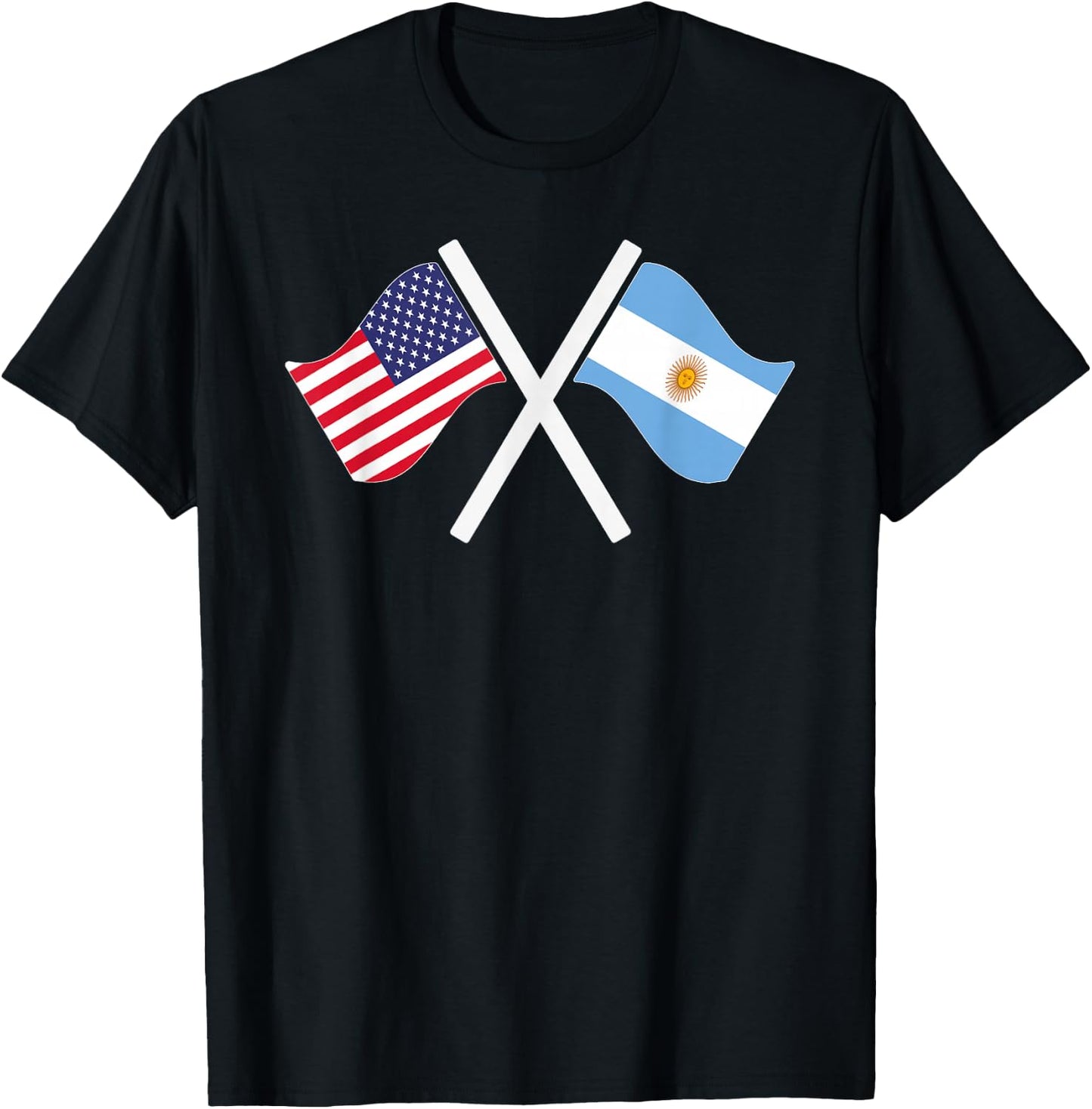 USA and Argentina Crossed Flags Dual Roots T-Shirt - T-Shirt | Black
