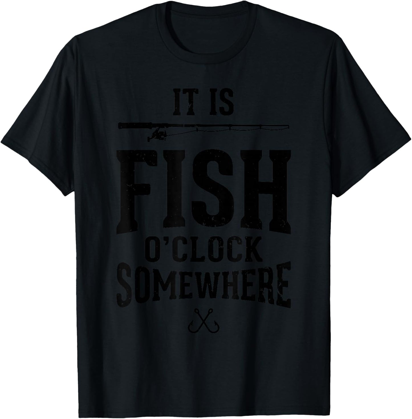 Fish O'Clock Somewhere Bass Fishing Humor Angler Fisherman T-Shirt - T-Shirt | Black