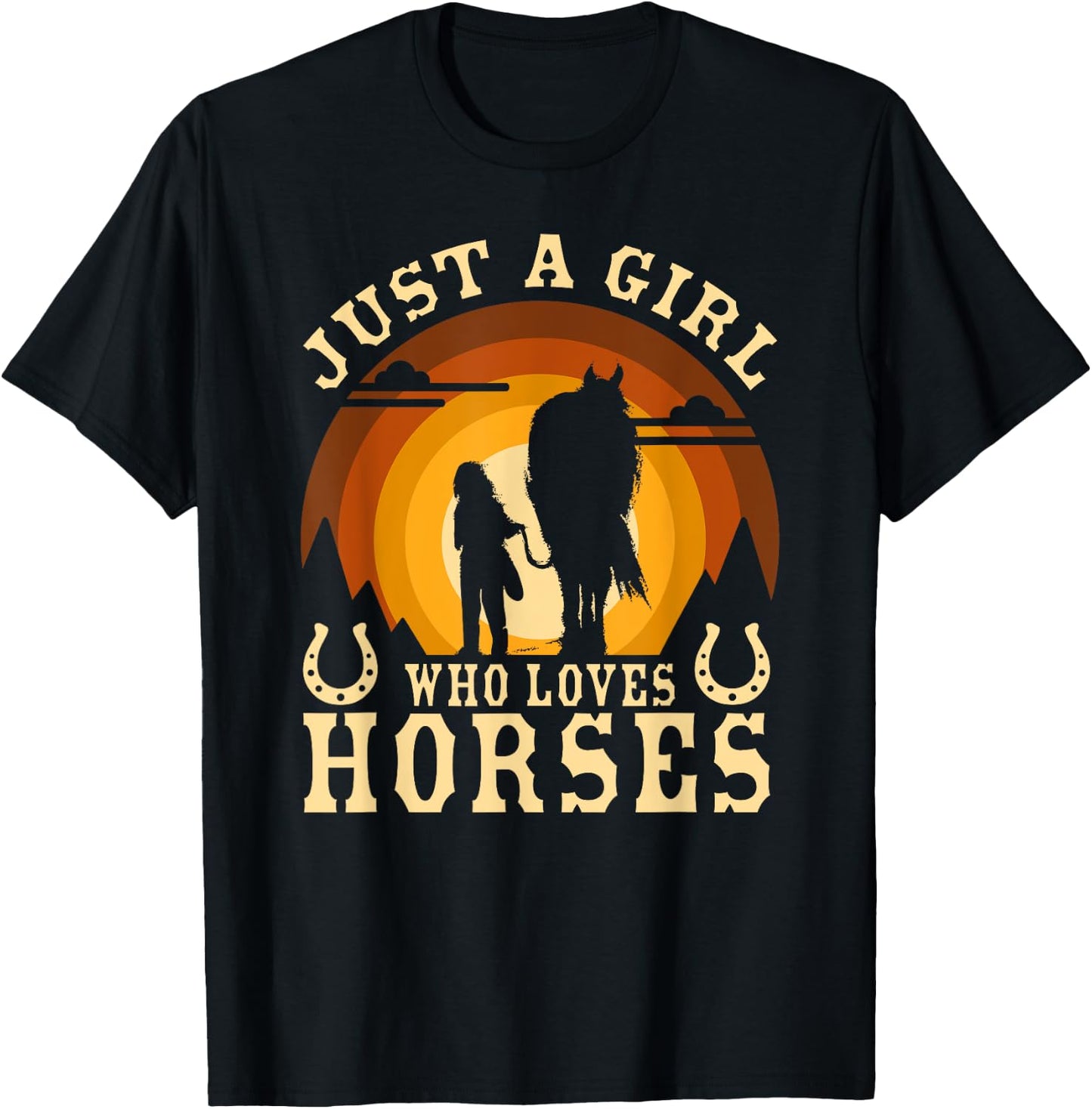Vintage Horse Graphic Design - Just A Girl Who Loves Horses T-Shirt - T-Shirt | Black