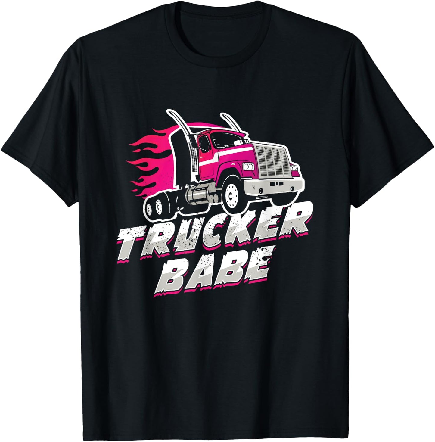 Awesome Trucker Babe Trailer Truck Driver Women Girls T-Shirt - T-Shirt | Black