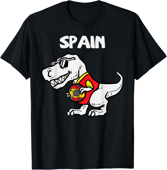 Spain Trex Dino Spanish Flag Soccer Fan Boys Kids Toddlers T-Shirt - T-Shirt | Black