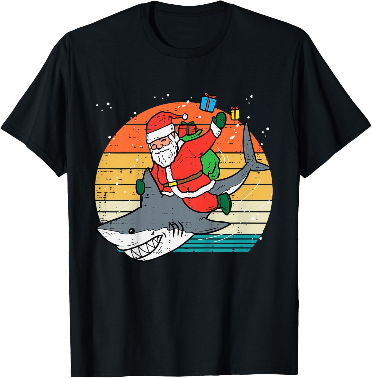 Kids Santa Riding Shark Xmas Pajamas Toddler Boys Christmas PJs T-Shirt - T-Shirt | Black
