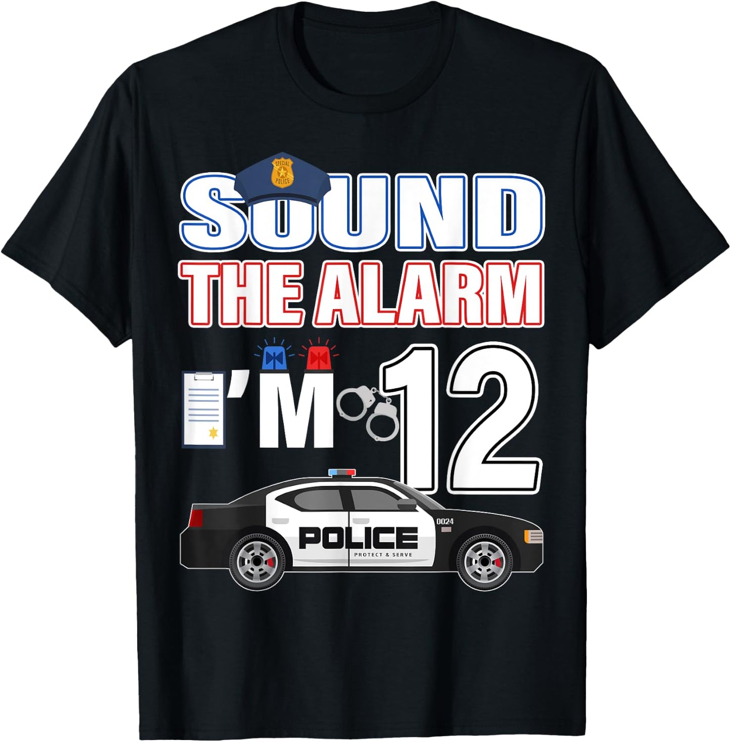 Police Car 12th Birthday Boy 12 year old Policeman Officer T-Shirt - T-Shirt | Black