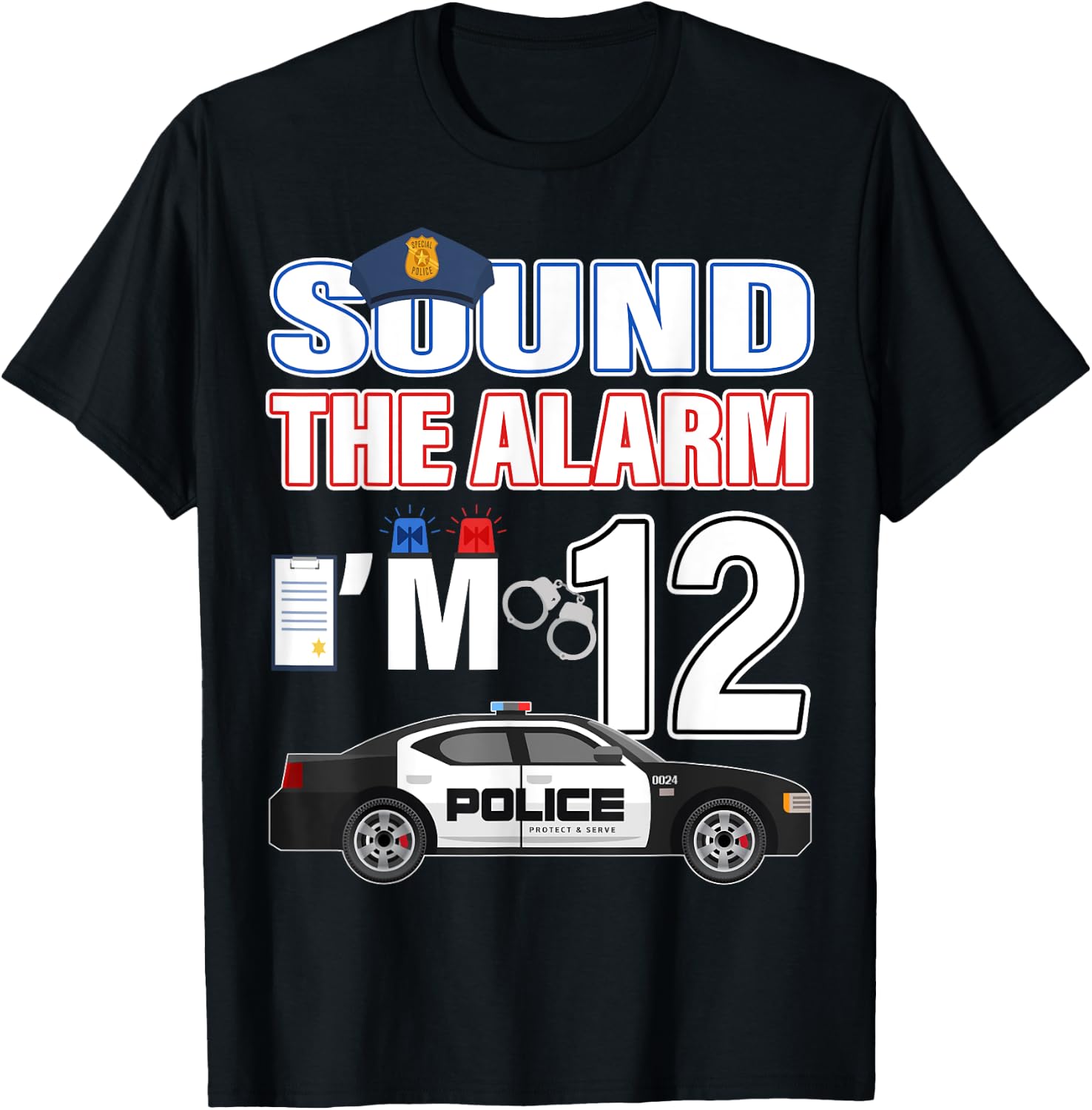 Police Car 12th Birthday Boy 12 year old Policeman Officer T-Shirt - T-Shirt | Black