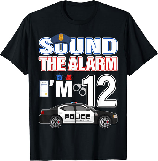 Police Car 12th Birthday Boy 12 year old Policeman Officer T-Shirt - T-Shirt | Black