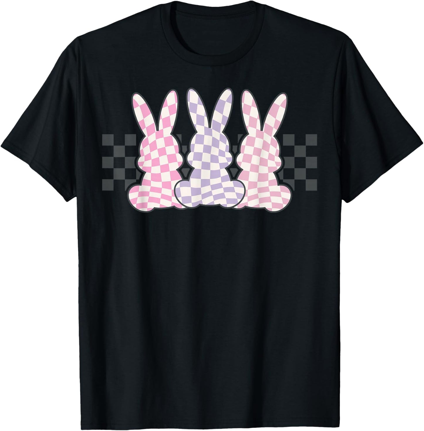 Checkerboard Easter Bunny for Tween Boys Girls Teens T-Shirt - T-Shirt | Black