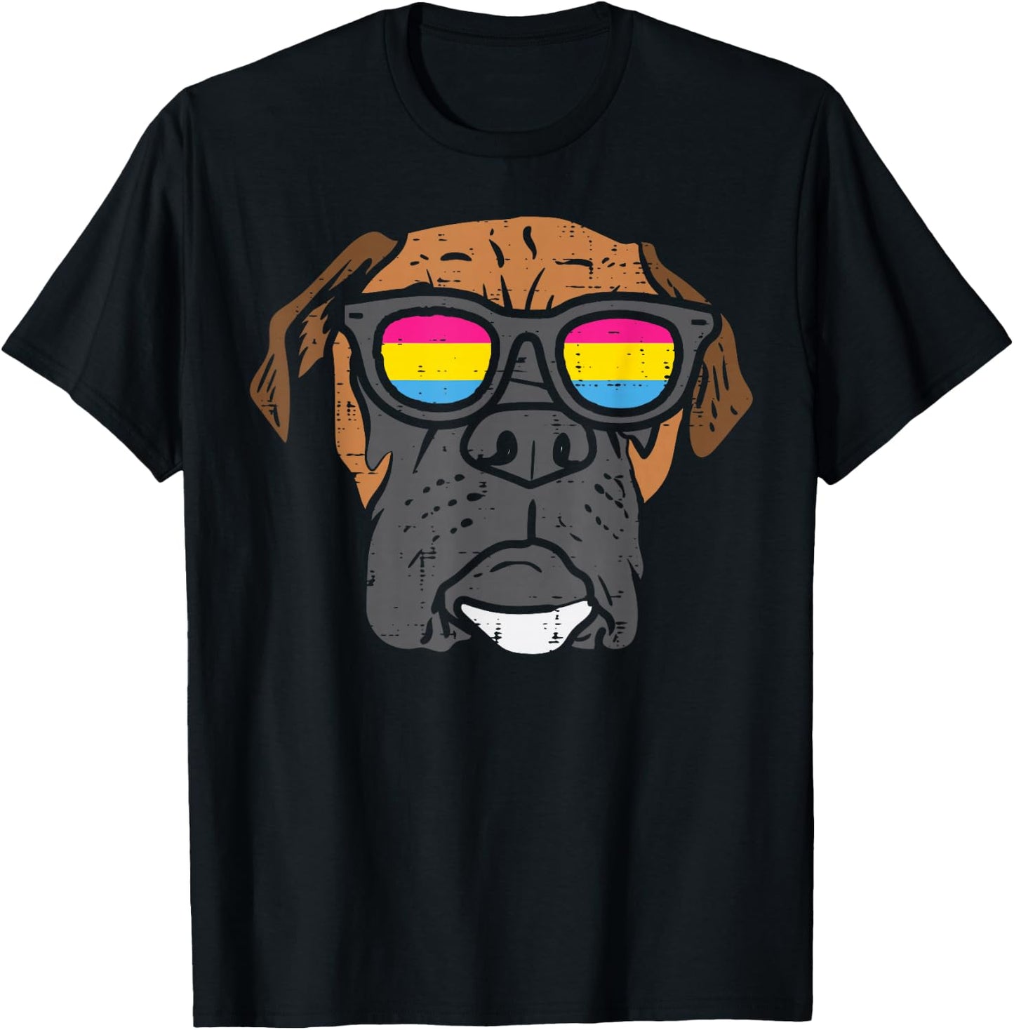 Boxer Dog Pansexual Sunglasses Cute Pan Pride Flag Men Women T-Shirt - T-Shirt | Black