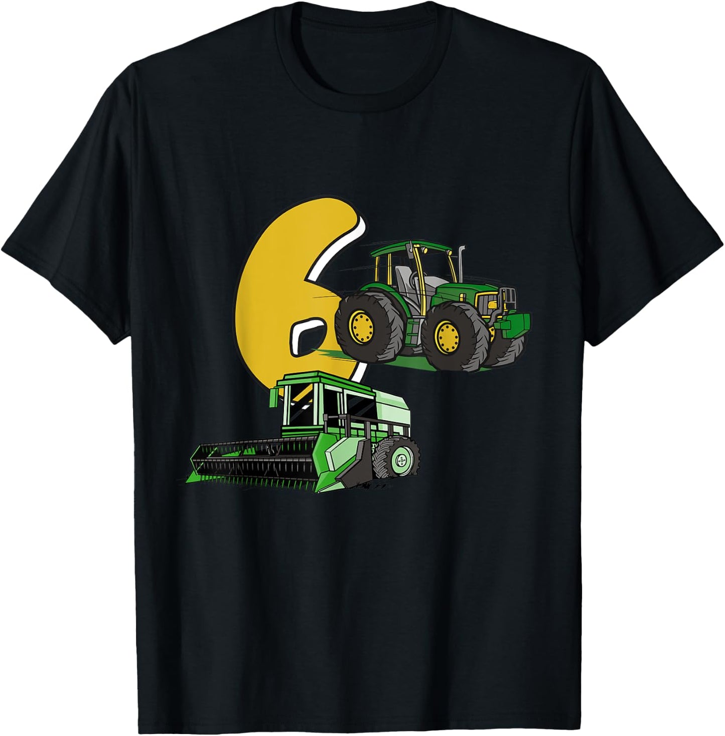 6. Geburtstag Junge, Traktor & Mähdrescher Motiv, Kinder T-Shirt - T-Shirt | Black