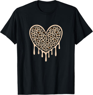 Cute Leopard Heart Women Girls T-Shirt - T-Shirt | Black