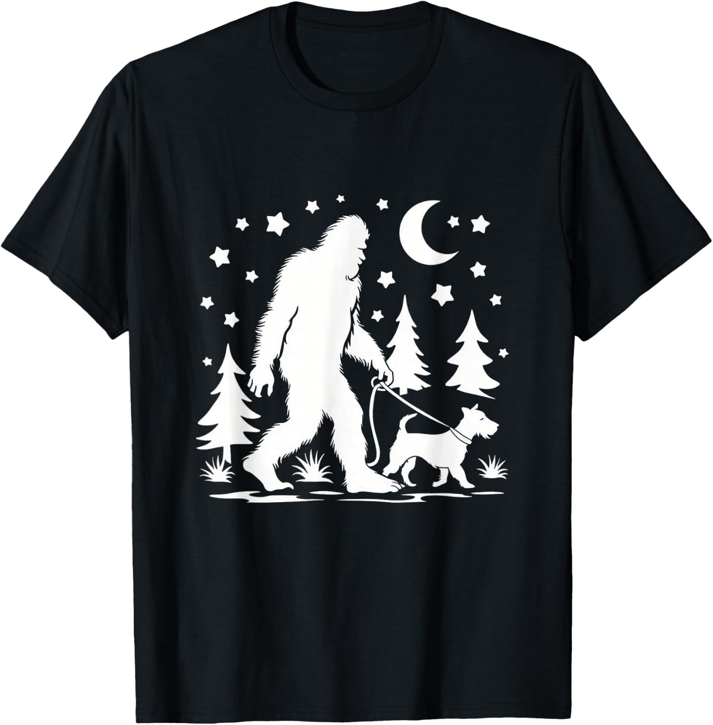 Bigfoot Walking With Jack Russell Terrier Sasquatch & Dog T-Shirt - T-Shirt | Black