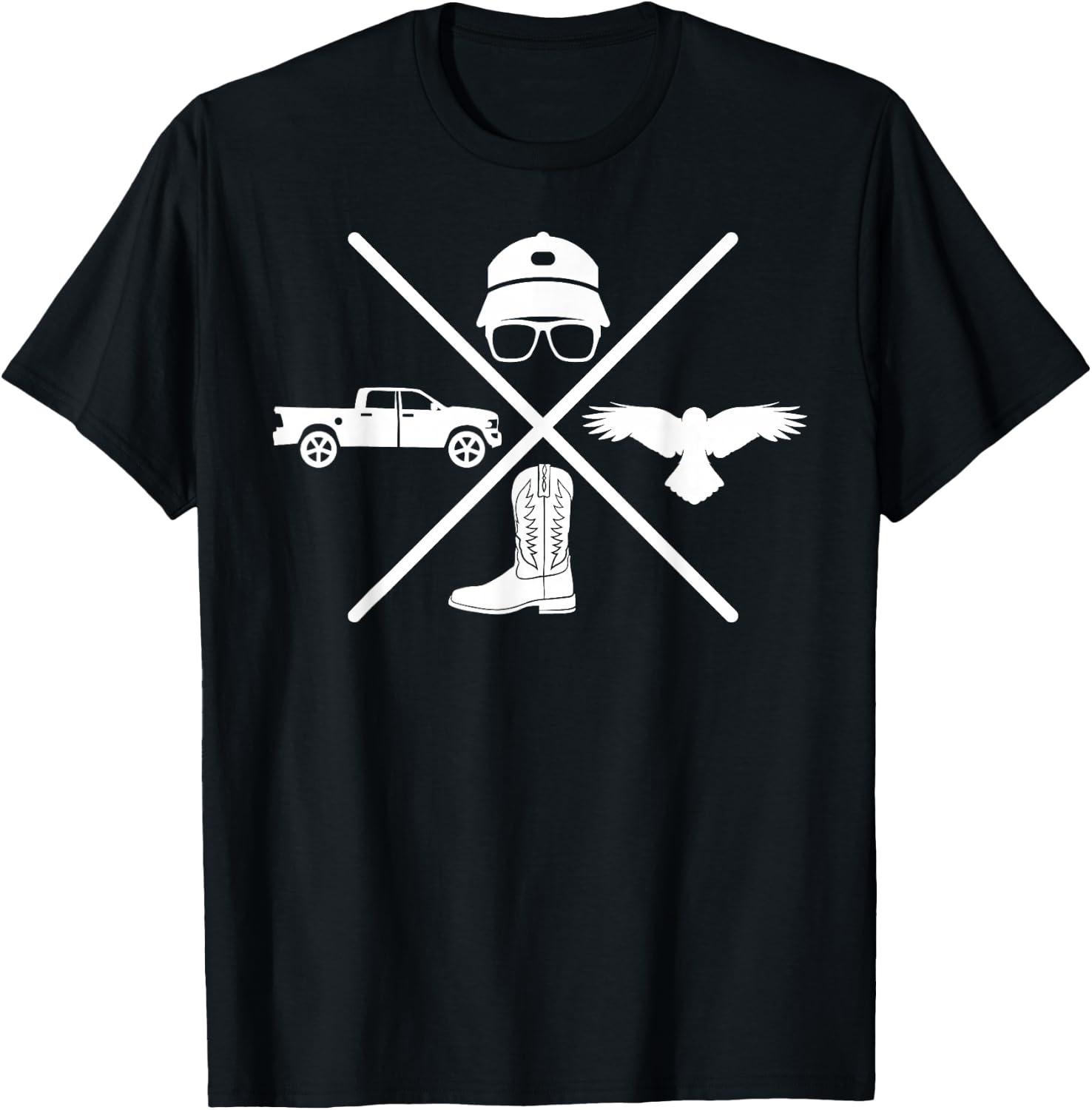 Funny Hat Truck Cowboy Boots For Country Rock Lovers T-Shirt - T-Shirt | Black