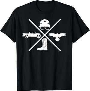 Funny Hat Truck Cowboy Boots For Country Rock Lovers T-Shirt - T-Shirt | Black