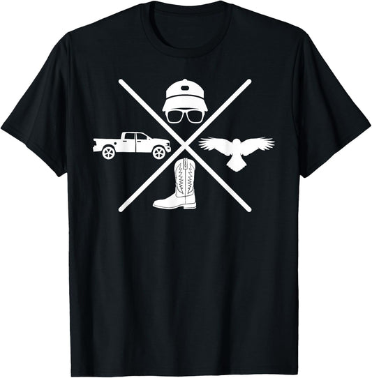 Funny Hat Truck Cowboy Boots For Country Rock Lovers T-Shirt - T-Shirt | Black
