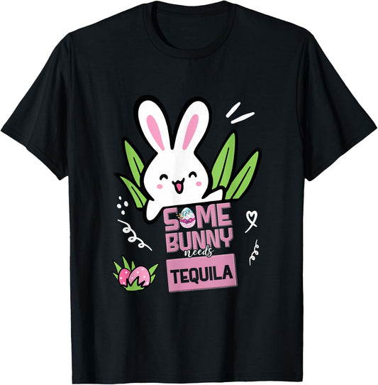 Easter Tequila Drink Rabbit - Funny Some Bunny Needs Coffee T-Shirt - T-Shirt | Black