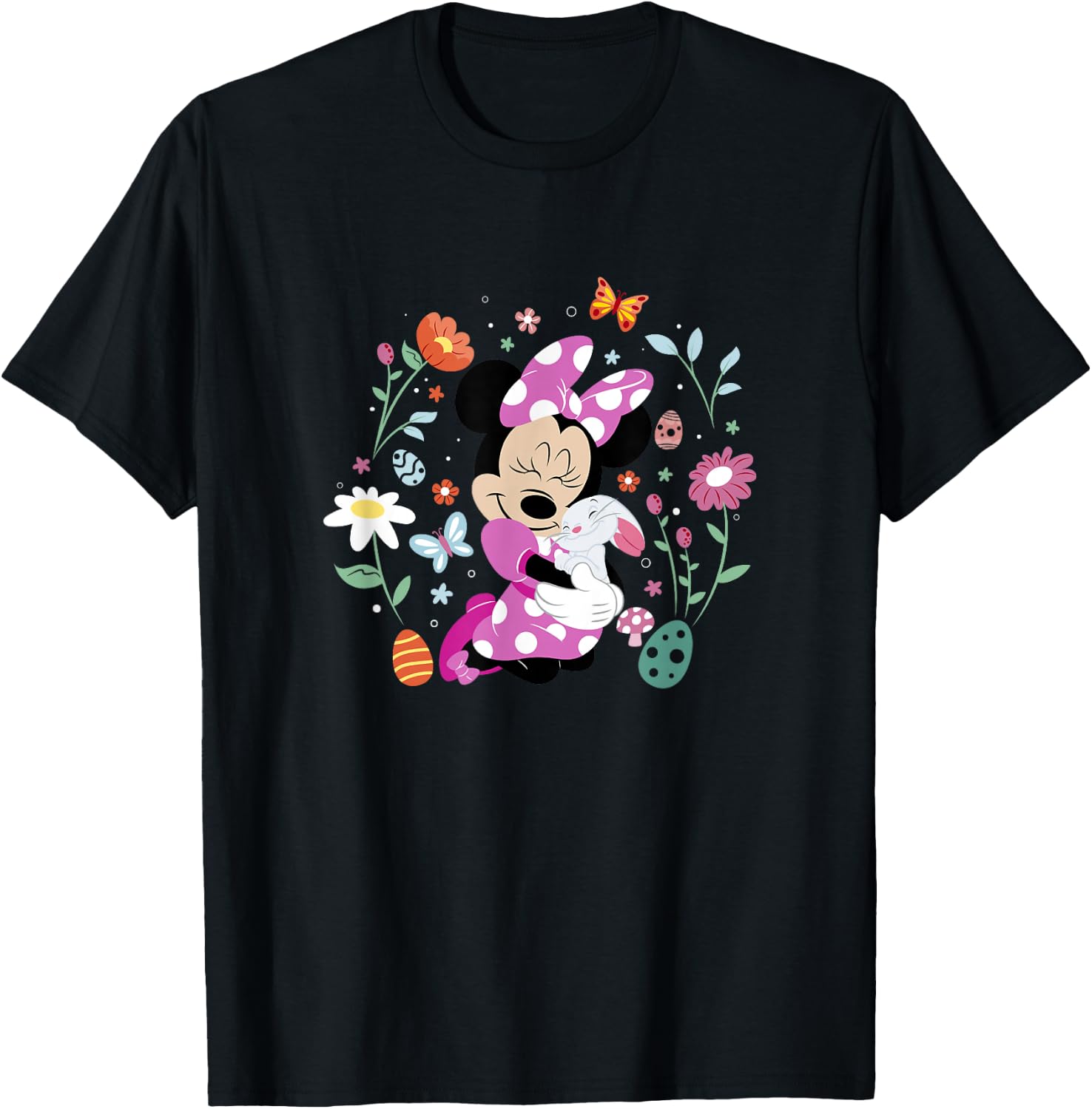 Disney Minnie Mouse Easter Spring Wildflower Bunny Hug T-Shirt - T-Shirt | Black