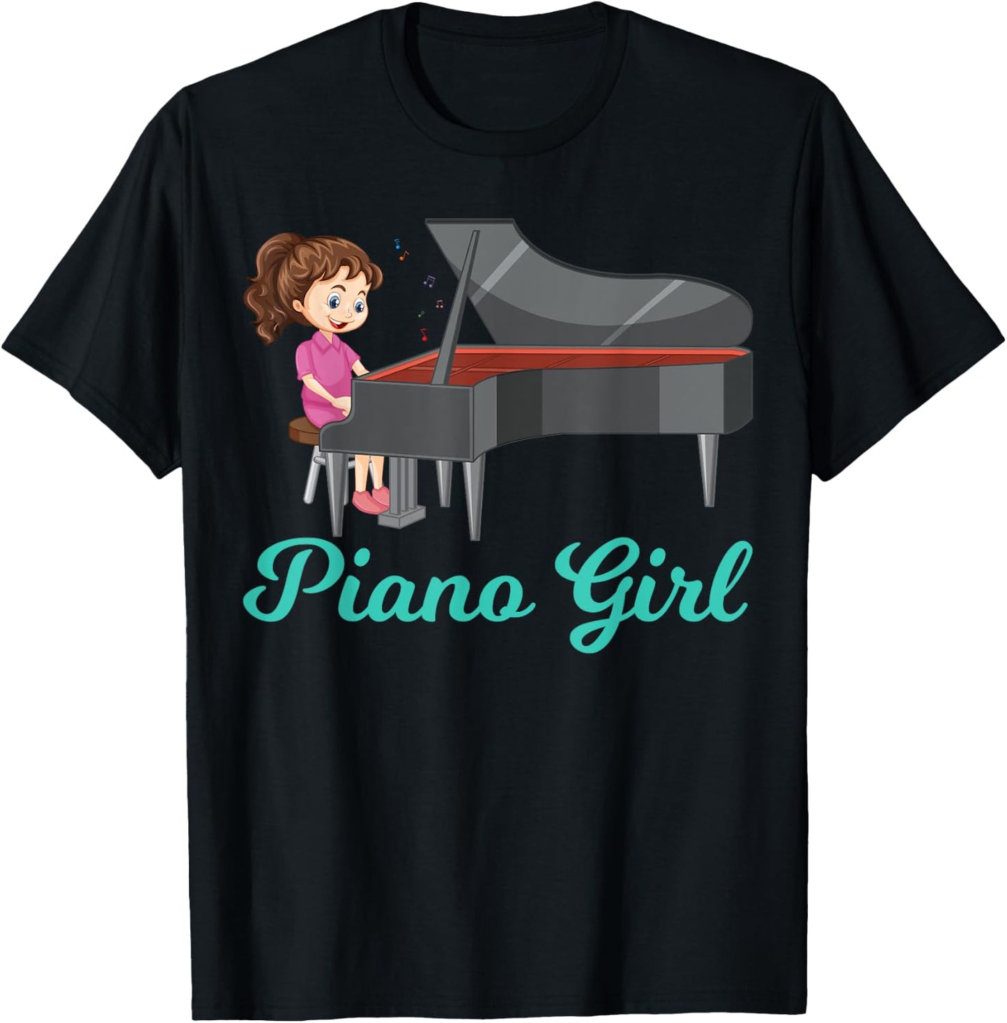 Girl Playing Piano Music Music Notes Pianist Piano Girl T-Shirt - T-Shirt | Black