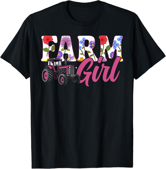 Farming Farmer Girl Tractor Vintage Farm Girl T-Shirt - T-Shirt | Black