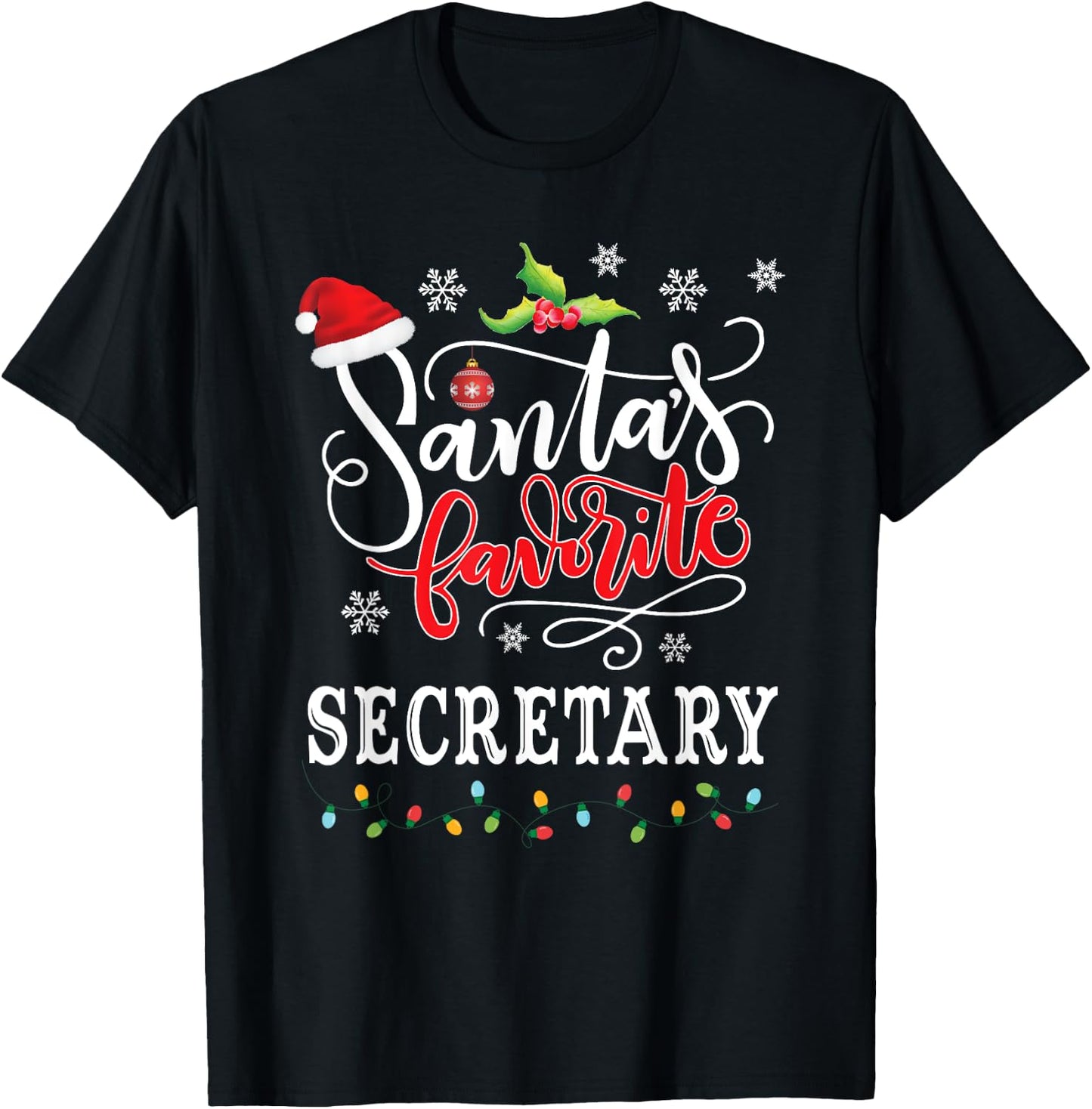 Santa's Favorite Secretary Funny Christmas Xmas Hat T-Shirt - T-Shirt | Black