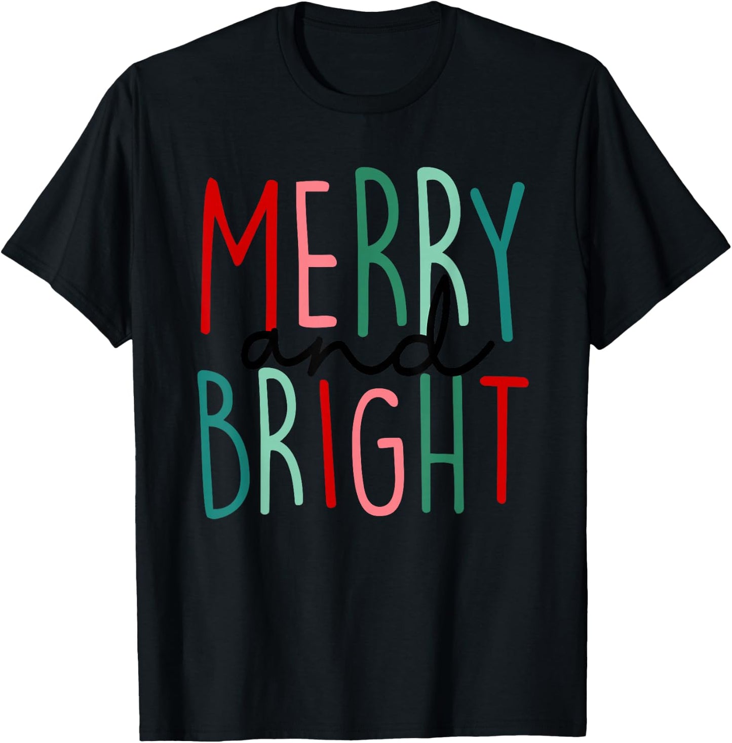Merry And Bright Christmas Women Girls Kids Toddlers Cute T-Shirt - T-Shirt | Black