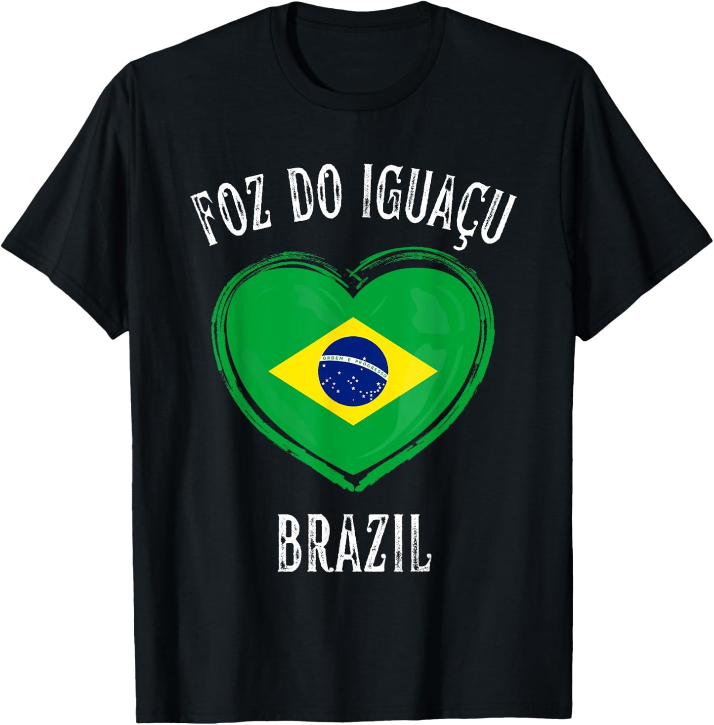 Brazil Flag Heart Foz Do Iguacu City T-Shirt - T-Shirt | Black