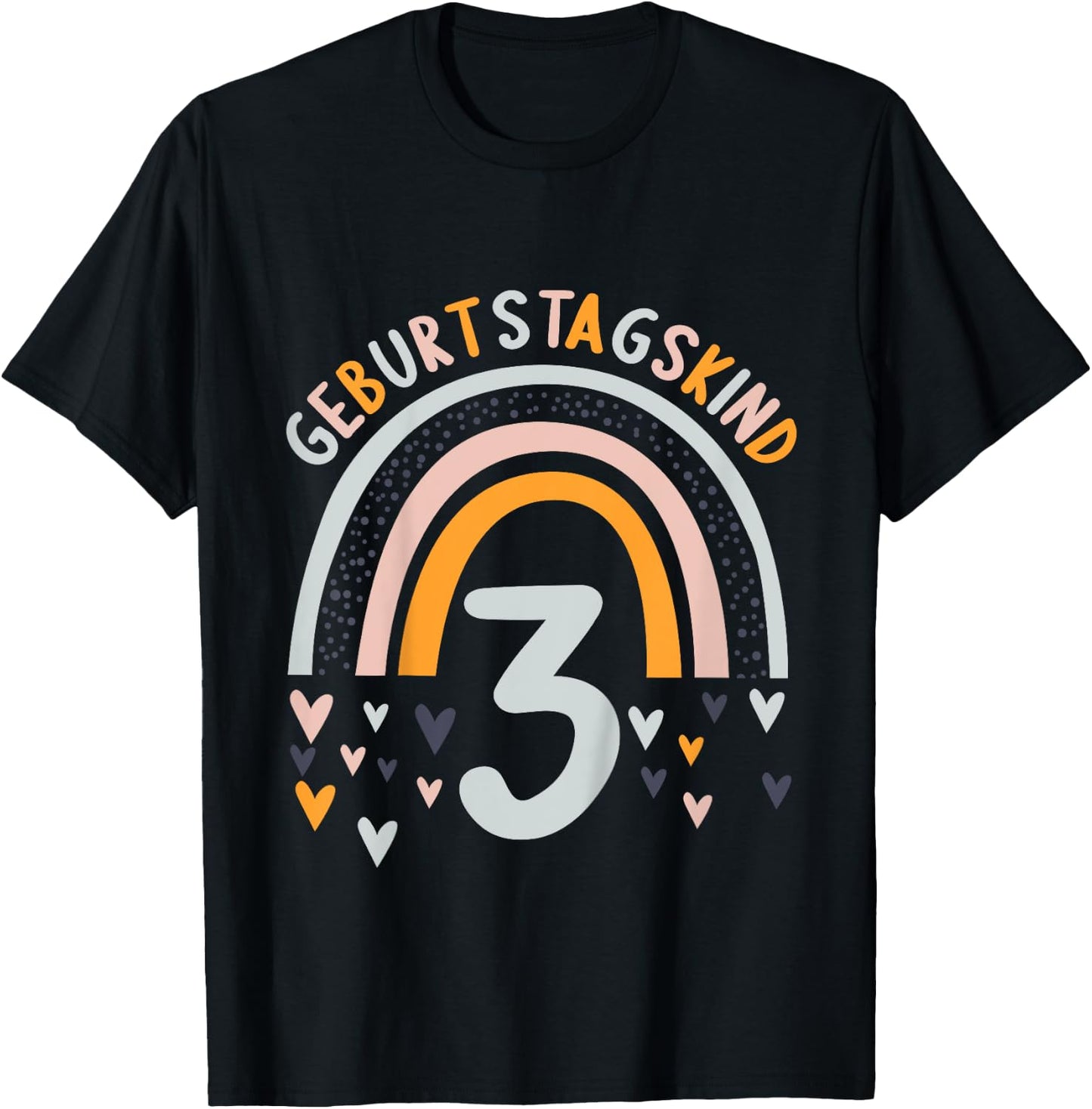 Kids 3 Years Old Boy Girl Rainbow 3rd Birthday , black T-Shirt - T-Shirt | Black