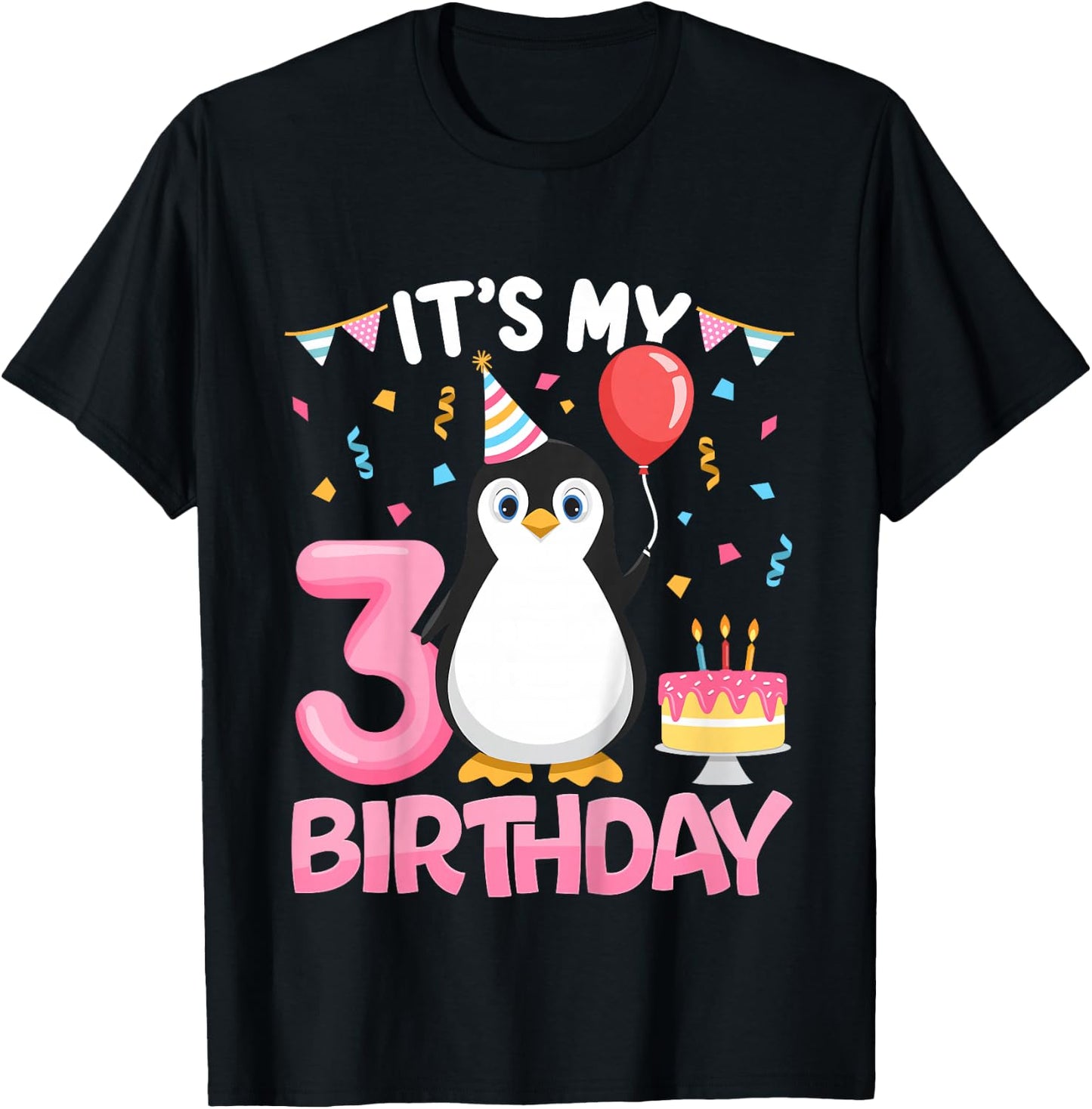 Kids Penguin Birthday 3 Year Old Girl 3rd Birthday Party Three T-Shirt - T-Shirt | Black
