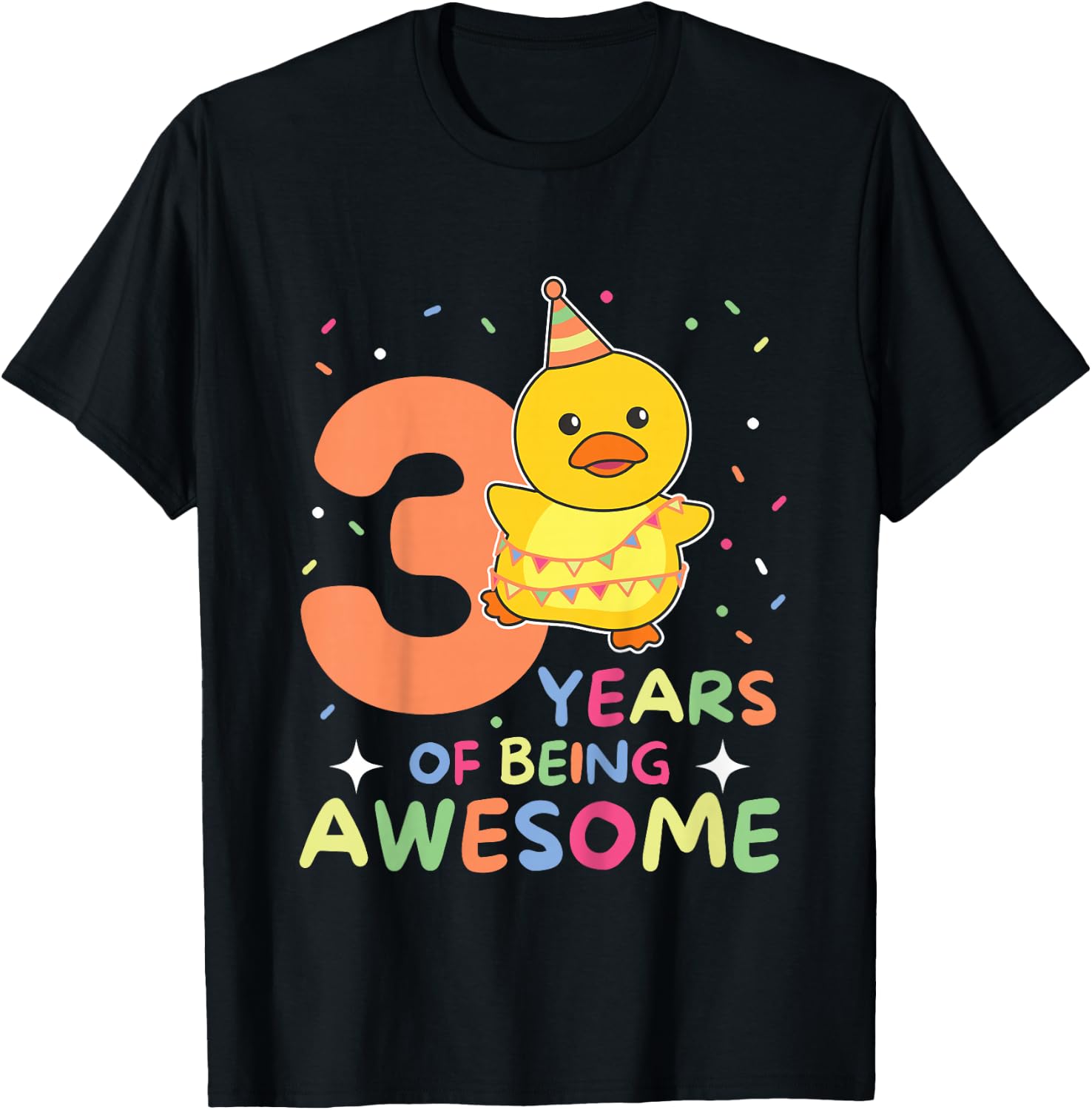 Duck For 3rd Birthday For Children Three Years Old T-Shirt - T-Shirt | Black