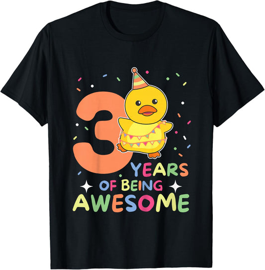Duck For 3rd Birthday For Children Three Years Old T-Shirt - T-Shirt | Black
